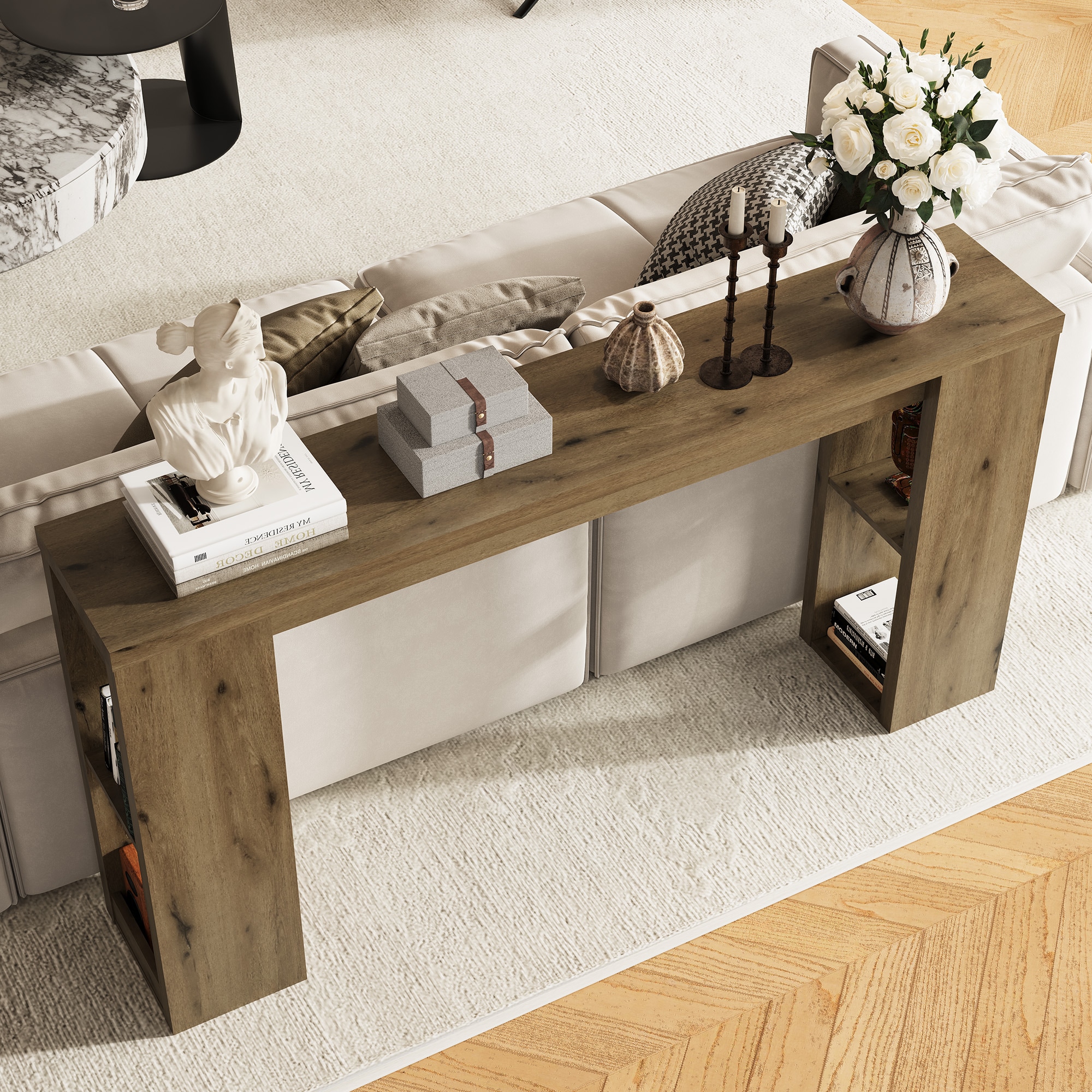 Long Wooden Console Table For Hallway Farmhouse Entryway Table_voghion.com